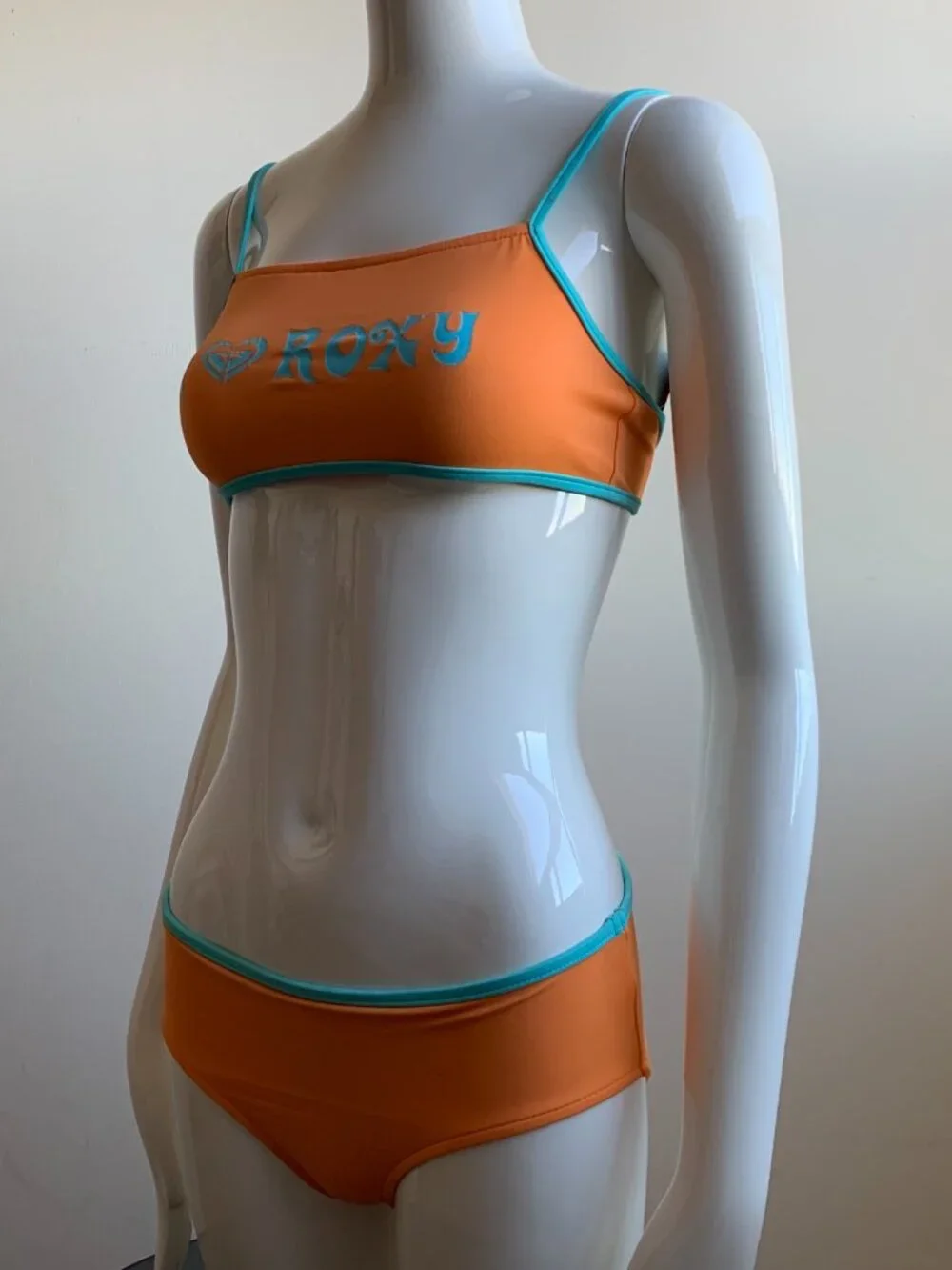 Roxy Girls logo swimwear orange & blue sporty 2pc bikini set